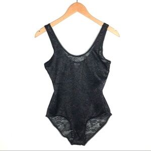 Victoria’s Secret black sheer lace tank bodysuit snap crotch Small
